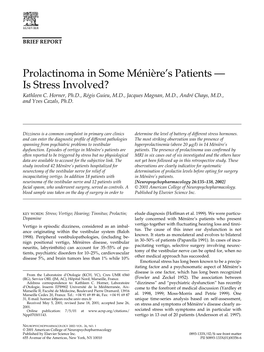 Prolactinoma in Some Ménière's Patients