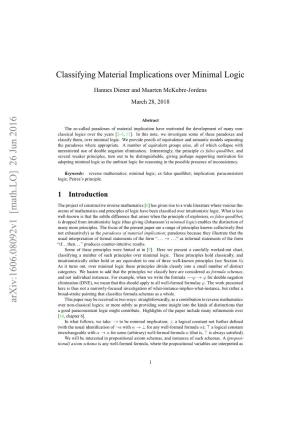 Classifying Material Implications Over Minimal Logic