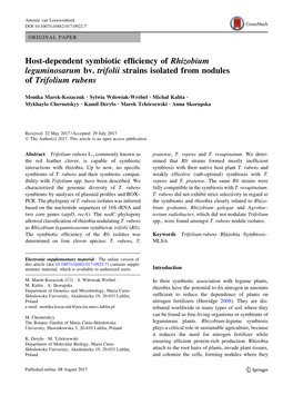 Host-Dependent Symbiotic Efficiency of Rhizobium Leguminosarum Bv