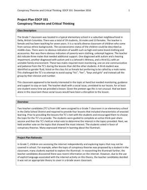 Project Plan EDCP 331 Conspiracy Theories and Critical Thinking