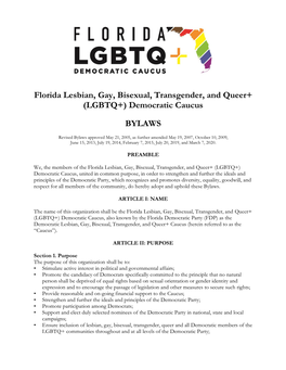 Florida Lesbian, Gay, Bisexual, Transgender, and Queer+ (LGBTQ+) Democratic Caucus BYLAWS
