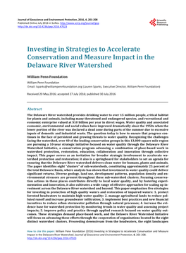 Investing in Strategies to Accelerate Conservation and Measure Impact in the Delaware River Watershed