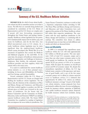 Summary of the U.S. Healthcare Reform Initiative