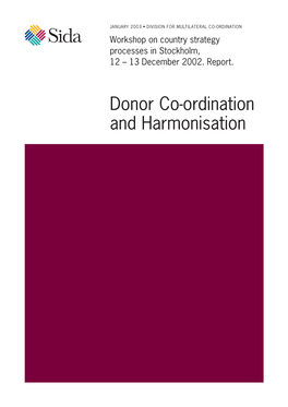 Donor Co-Ordination and Harmonisation