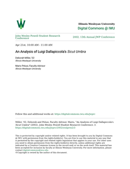 An Analysis of Luigi Dallapiccola's Sicut Umbra