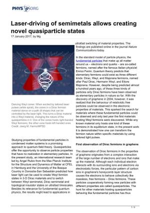 Laser-Driving of Semimetals Allows Creating Novel Quasiparticle States 17 January 2017, by Mg