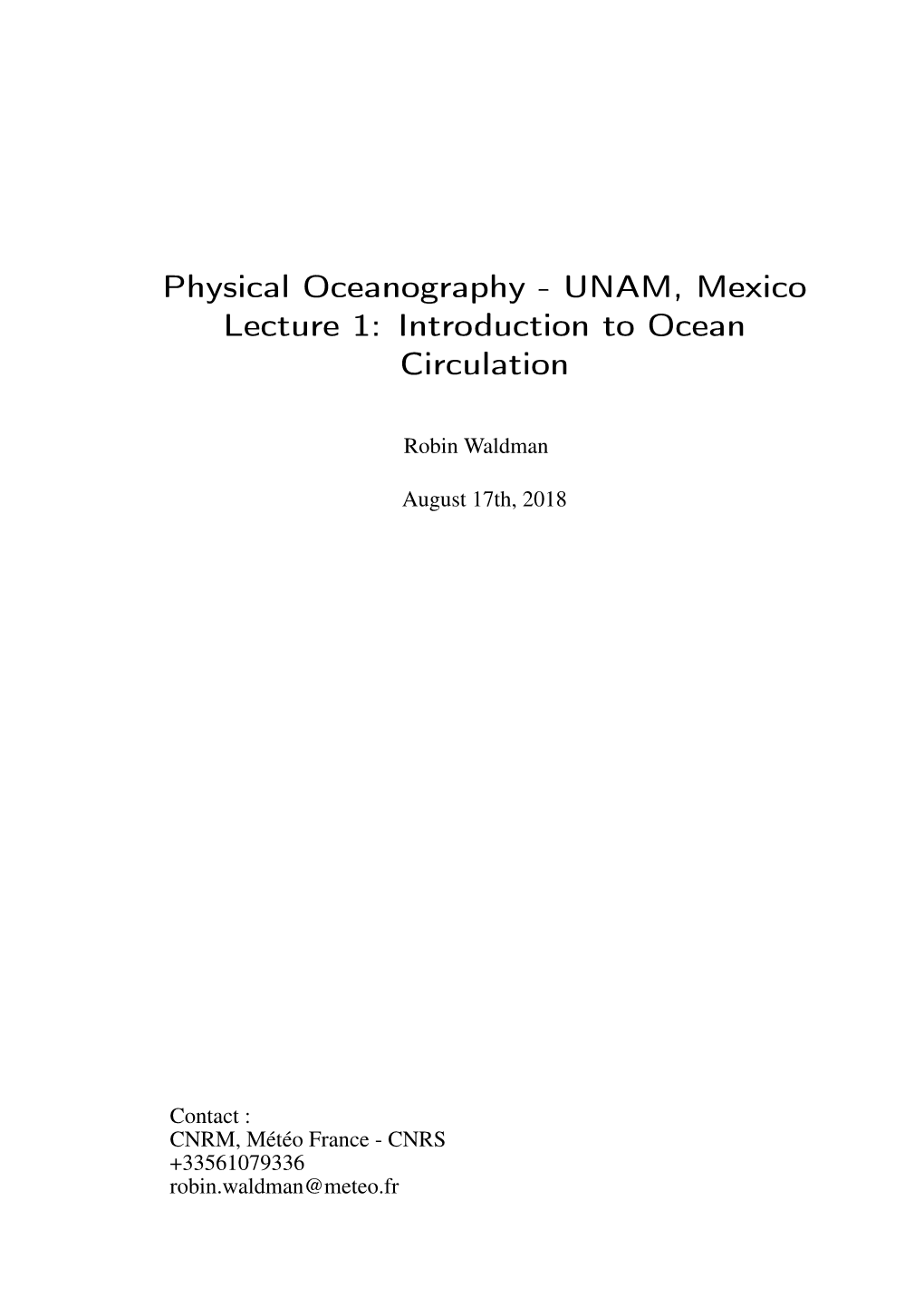 Introduction to Ocean Circulation