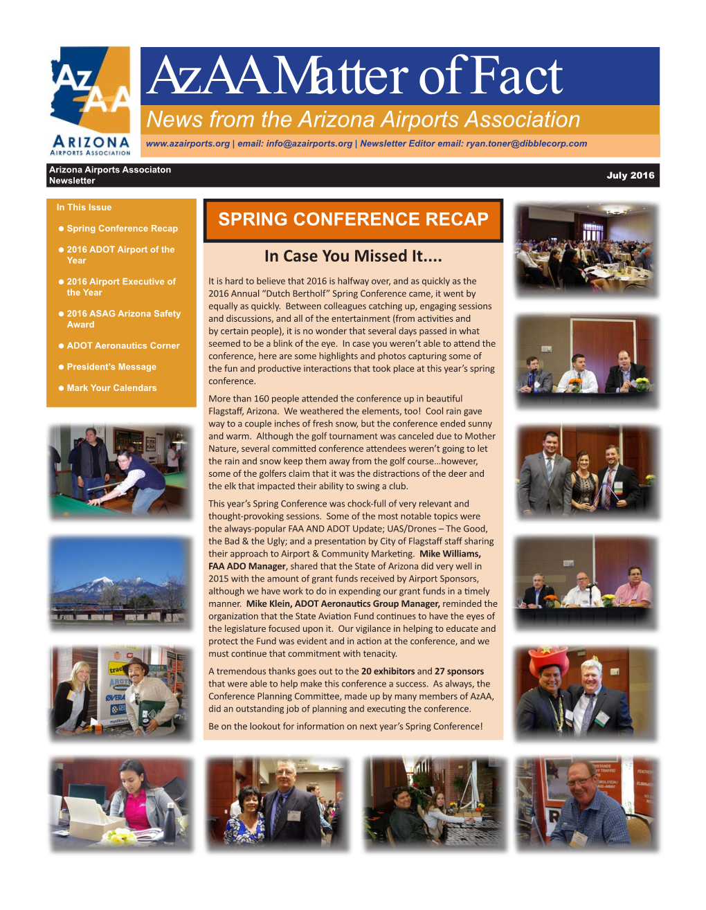 Azaa Matter of Fact News from the Arizona Airports Association | Email: Info@Azairports.Org | Newsletter Editor Email: Ryan.Toner@Dibblecorp.Com