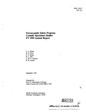 Ferrocyanide Safety Program Cyanide Speciation Studies FY 1994 Annual Report