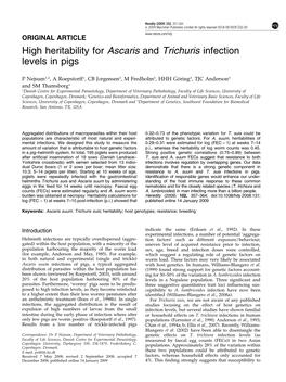 High Heritability for Ascaris and Trichuris Infection Levels in Pigs