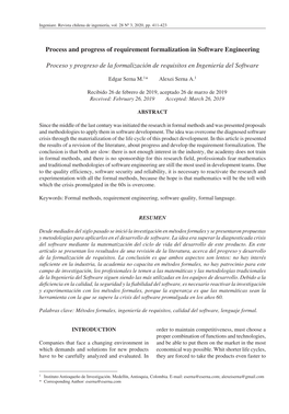 Process and Progress of Requirement Formalization in Software Engineering