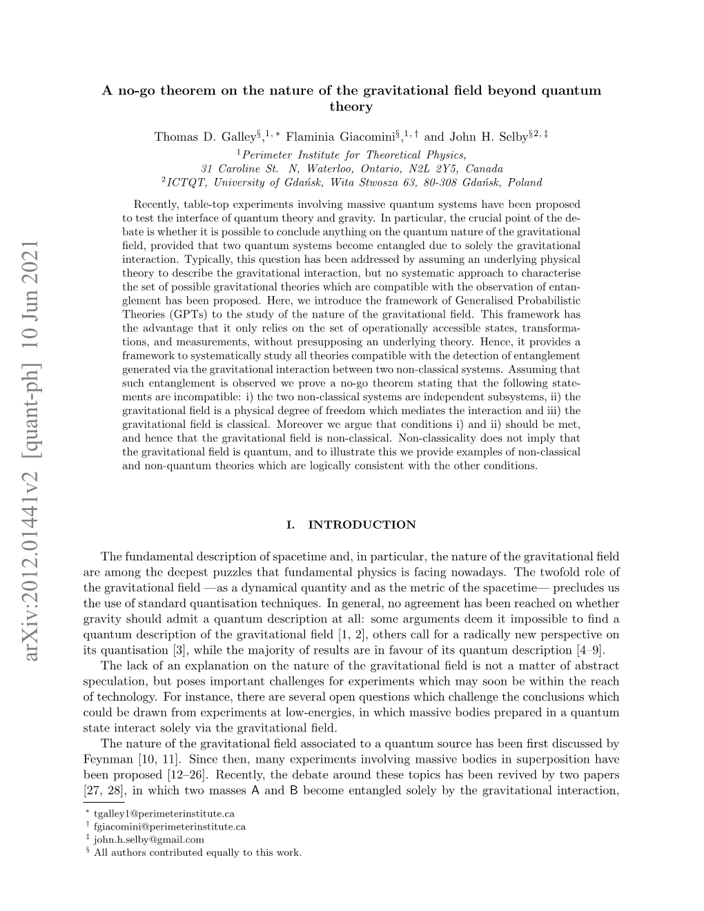 Arxiv:2012.01441V2 [Quant-Ph] 10 Jun 2021