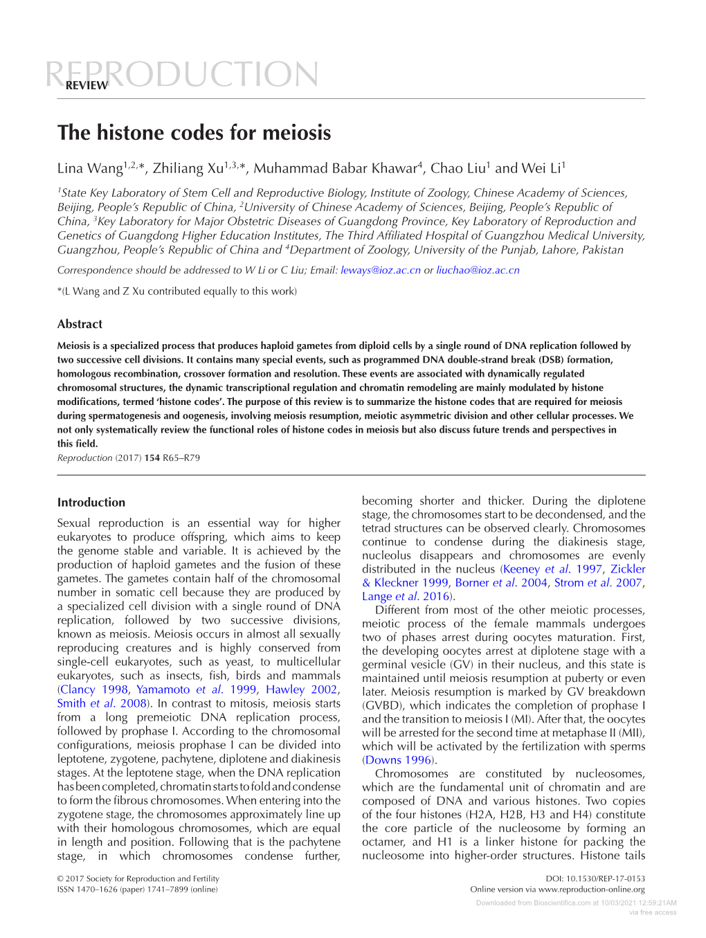 The Histone Codes for Meiosis