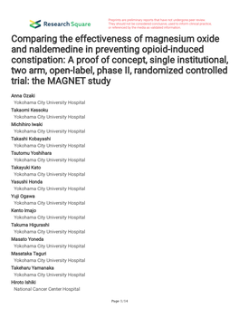 Comparing the Effectiveness of Magnesium Oxide and Naldemedine in Preventing Opioid-Induced Constipation