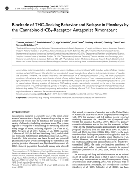Blockade of THC-Seeking Behavior and Relapse in Monkeys by the Cannabinoid CB1-Receptor Antagonist Rimonabant