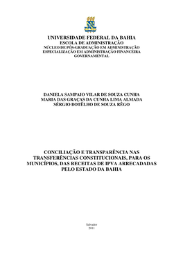 Conciliação E Transparência Nas Transferências Constitucionais, Para Os Municípios, Das Receitas De Ipva Arrecadadas Pelo Estado Da Bahia