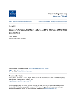 Ecuador's Amazon, Rights of Nature, and the Dilemma of the 2008