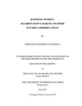 Sei Shōnagon's Makura No Sōshi in Early-Modern Japan