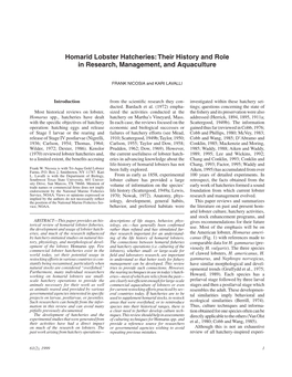 Homarid Lobster Hatcheries: Their History and Role in Research, Management, and Aquaculture