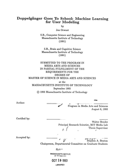 Machine Learning for User Modeling OCT 19 1993