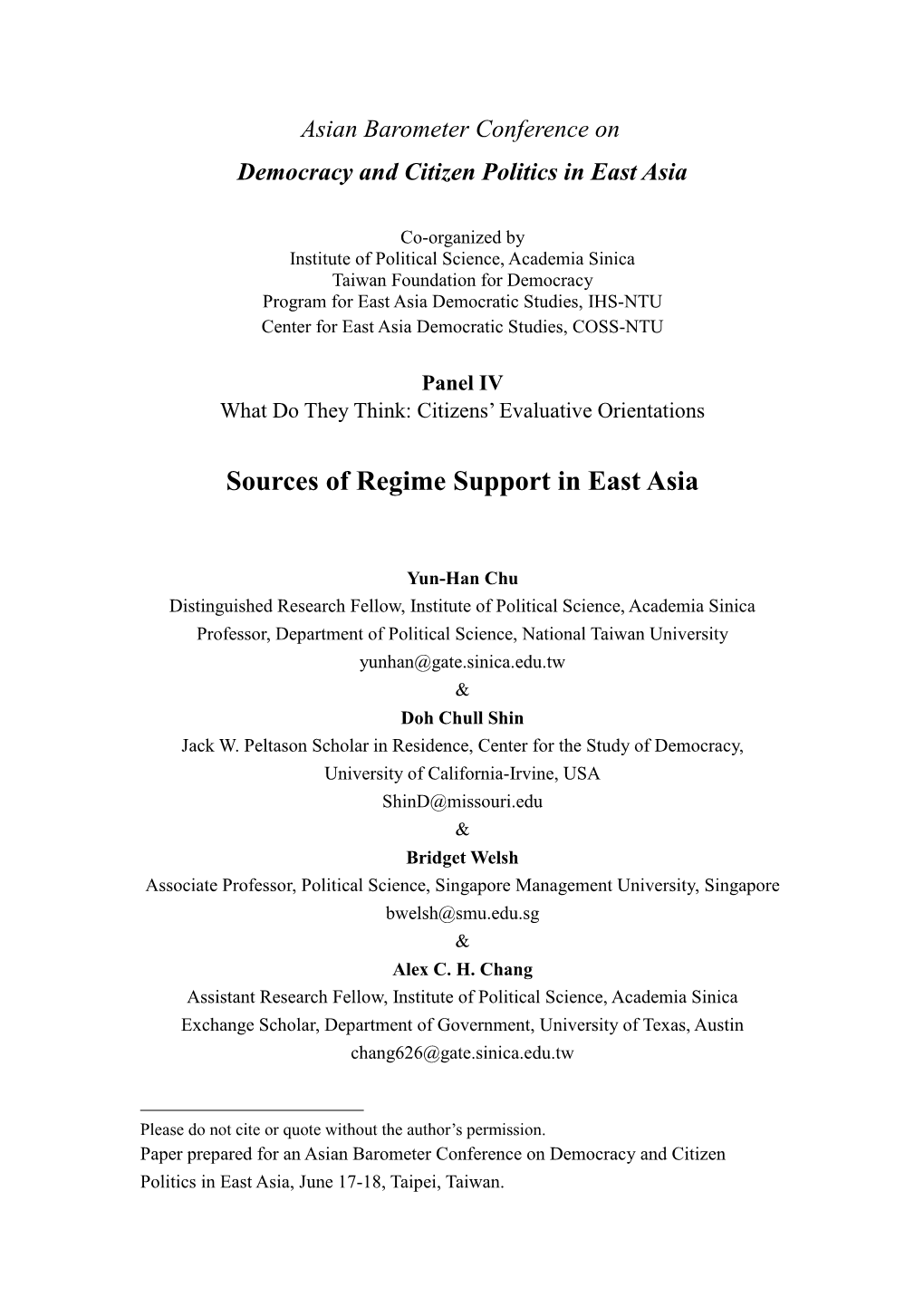 Sources of Regime Support in East Asia