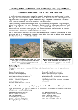 Notes for Native Planting on Dry Hills and Terraces