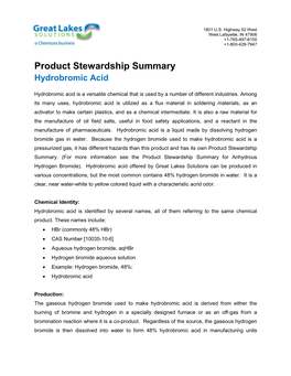 Product Stewardship Summary Hydrobromic Acid