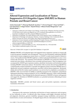 Altered Expression and Localization of Tumor Suppressive E3 Ubiquitin Ligase SMURF2 in Human Prostate and Breast Cancer