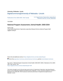 National Program Assessment, Animal Health: 2000-2004