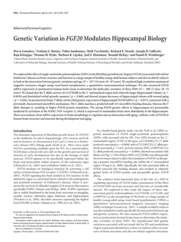 Genetic Variation Infgf20modulates Hippocampal Biology