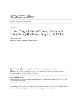 Mexican Women, Gender, and Labor During the Bracero Program, 1942