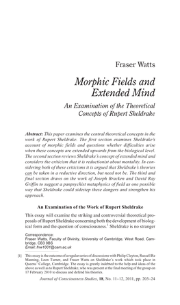 Morphic Fields and Extended Mind an Examination of the Theoretical Concepts of Rupert Sheldrake