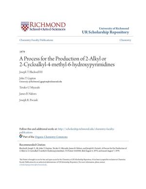 A Process for the Production of 2-Alkyl Or 2-Cycloalkyl-4-Methyl-6-Hydroxypyrimidines Joseph T