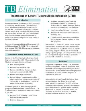 TB Elimination Treatment of Latent Tuberculosis Infection (LTBI)