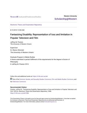 Fantasizing Disability: Representation of Loss and Limitation in Popular Television and Film