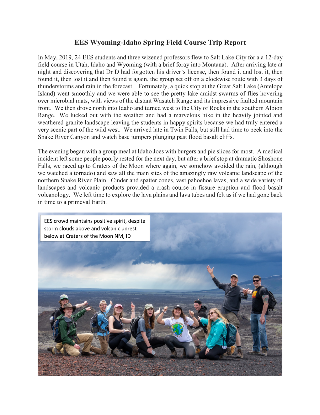 EES Wyoming-Idaho Spring Field Course Trip Report