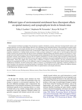 Different Types of Environmental Enrichment Have Discrepant Effects