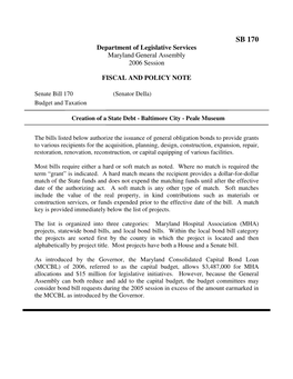 SB 170 Department of Legislative Services Maryland General Assembly 2006 Session