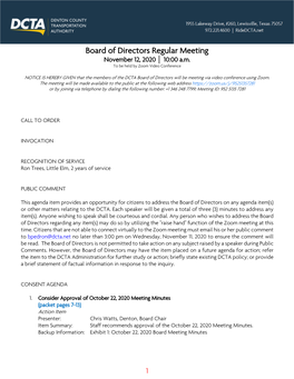Board of Directors Regular Meeting November 12, 2020 │ 10:00 A.M