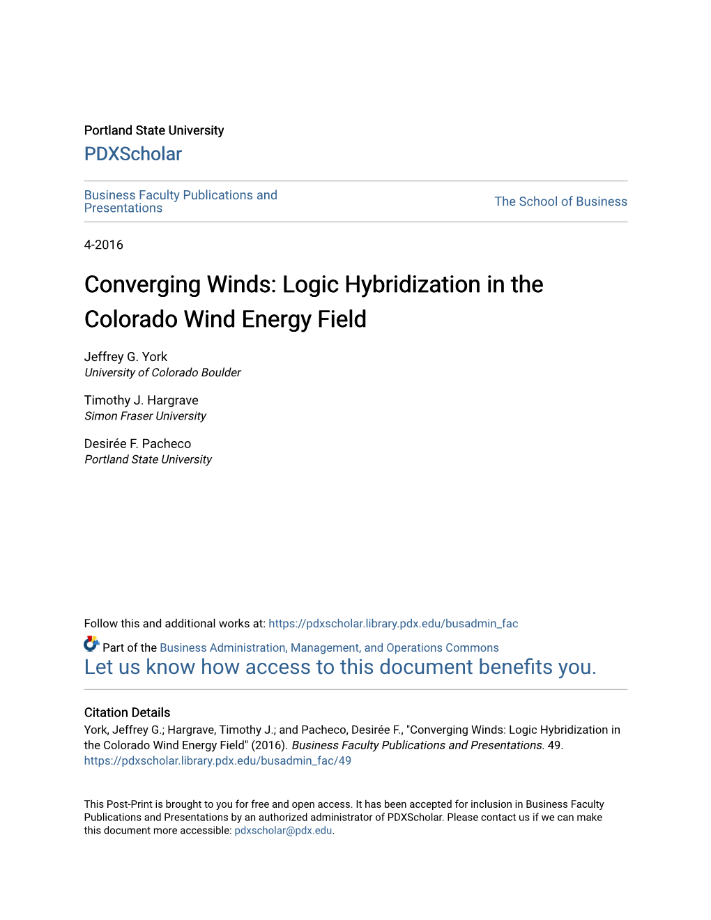Logic Hybridization in the Colorado Wind Energy Field