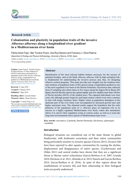 Colonization and Plasticity in Population Traits of the Invasive Alburnus Alburnus Along a Longitudinal River Gradient in a Mediterranean River Basin
