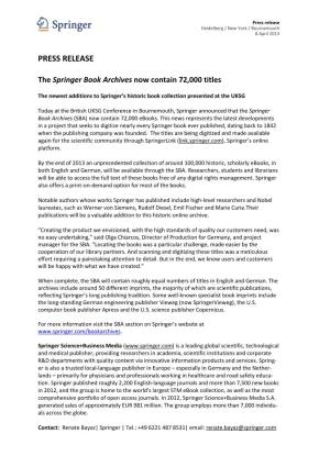 Press Release Heidelberg / New York / Bournemouth 8 April 2013