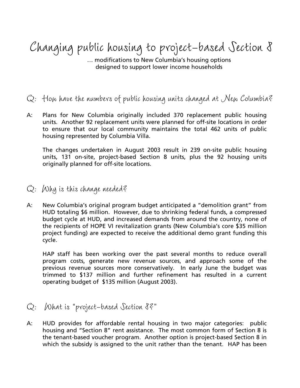 Q & A: Changing Public Housing to Project-Based Section 8