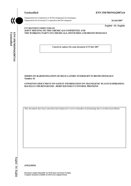 Bacillus Thuringiensis - Derived Insect Control Proteins