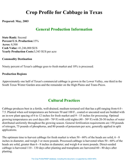 Crop Profile for Cabbage in Texas