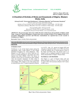 A Checklist of Orchids of Shola and Grasslands of Nilgiris, Western