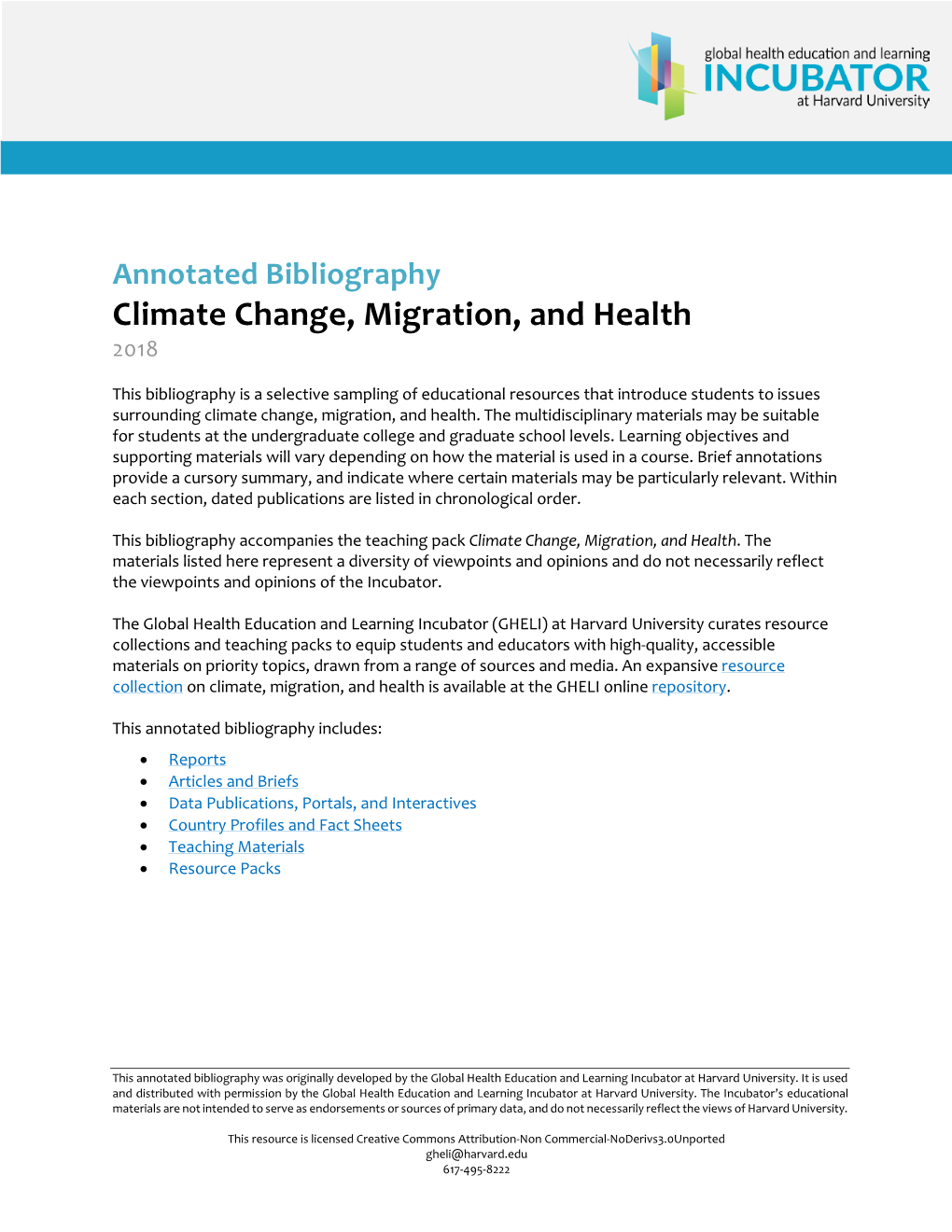 Annotated Bibliography Climate Change, Migration, and Health 2018