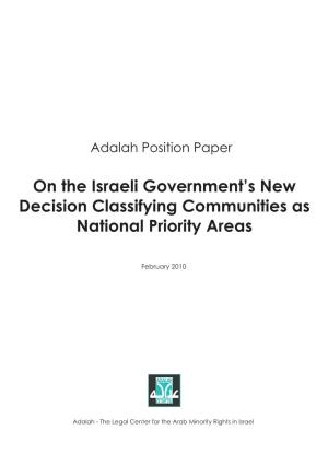 On the Israeli Government's New Decision Classifying Communities