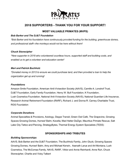 2018 Supporters - Thank You for Your Support!