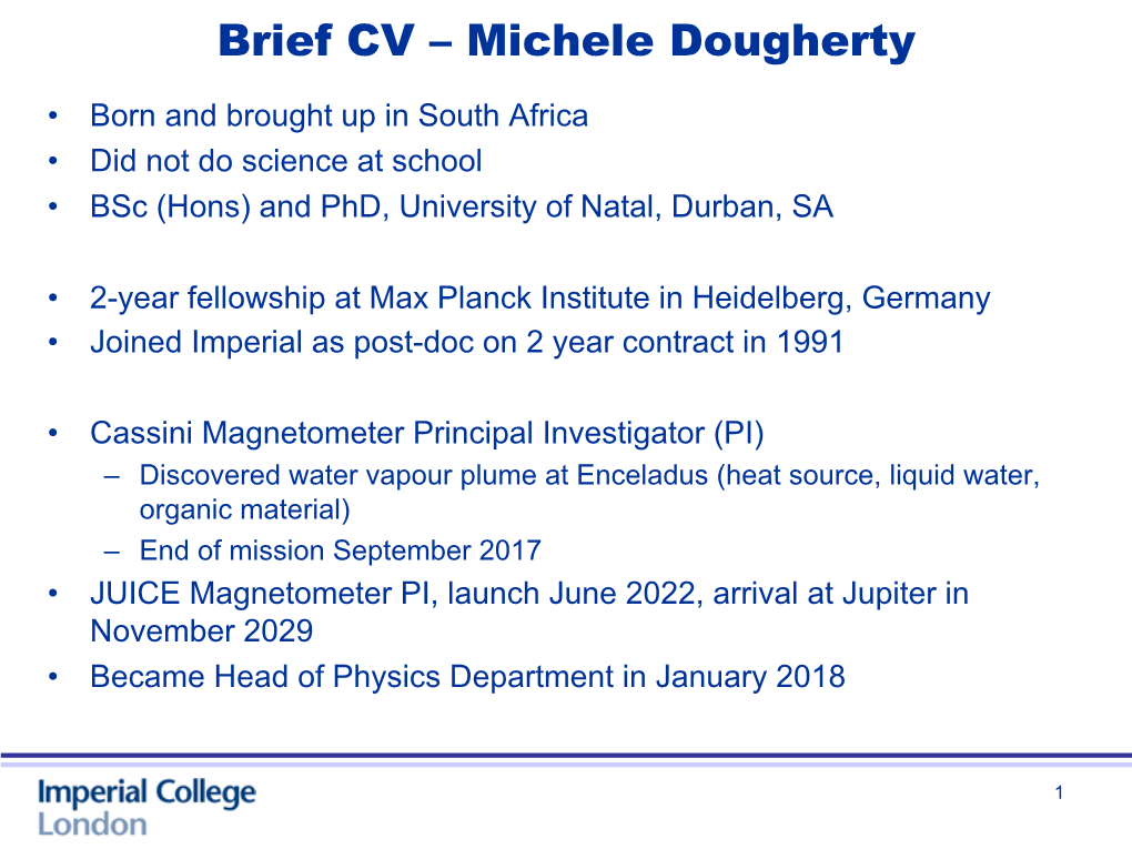 Brief CV – Michele Dougherty